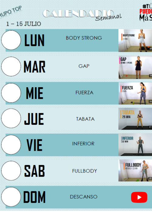 Calendario TOP Julio 2024 - Rosa Fitness Trainer