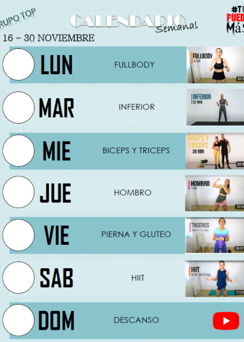 Calendario TOP Noviembre 2024 2 - Rosa Fitness Trainer