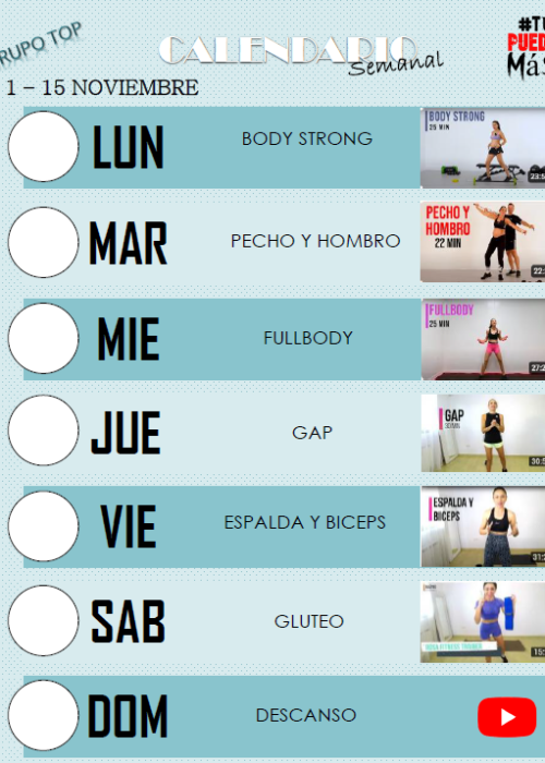 Calendario TOP Noviembre 2024 - Rosa Fitness Trainer