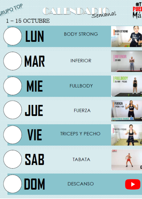 Calendario TOP Octubre 2024 - Rosa Fitness Trainer